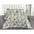 thumbnail image 2 of Ambesonne Magnolia Flowers Quilted Coverlet 2 Pcs, Spring Color Bloom, Twin Size, Forest Green Soft Pink, 2 of 4