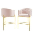 thumbnail image 1 of Tufted Bar Stool Chair Barstool, Set of 2, Velvet, Metal Steel, Pink, Modern Contemporary Urban Design, Bar Pub Cafe Bistro Hotel Restaurant Hospitality, 1 of 9