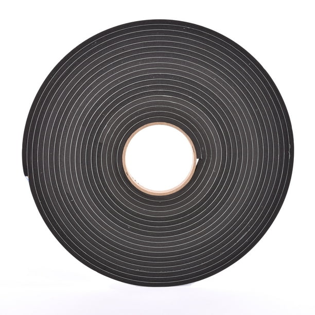 1” Thick Neoprene Foam Strip, 1” Width x 25’ Length, Black, Rubber Adhesive