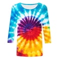 thumbnail image 4 of VBTAPA Womens Casual 3/4 Sleeve Round Neck Tops Cute Tie Dye Graphic T-Shirts Holiday Party Blouse Tees Daily Sales Multicolor L, 4 of 5