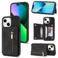 thumbnail image 1 of SaniMore for iPhone 14 6.1" 2022 Back Case with Zipper Card Pokcet Flip Wallet/Kickstand Shock Absorption Anti-fall Retro PU Leather Wear-resistant Shell For iPhone 14, Black, 1 of 9