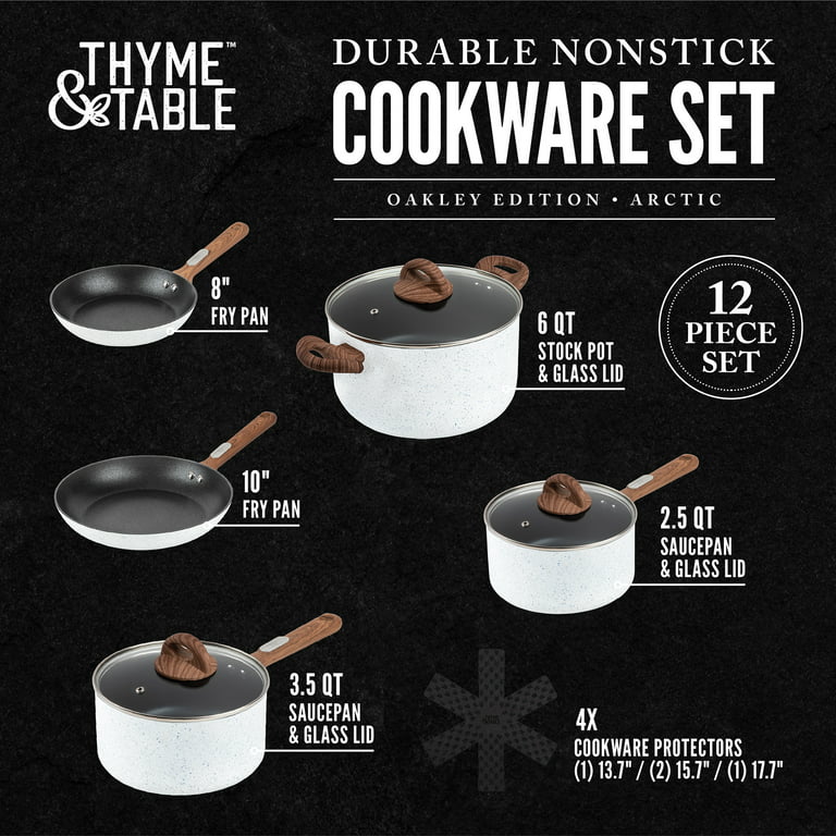 Thyme & Table Non-Stick 12 Piece Cookware Set, Arctic White
