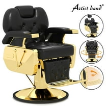 Artist Hand Reversible Foot Pedal Recliner Barber Chair Heavy Duty Hydraulic Salon Tattoo (Black, Gold)