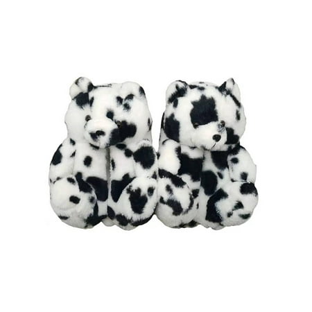 

SIMANLAN Teddy Bear Slipper for Kids Women Bear Shoes Slippers Bedroom Animal Plush Indoor Slippers Big Girls White Leopard (W) US 4-9/(M) US 7-8