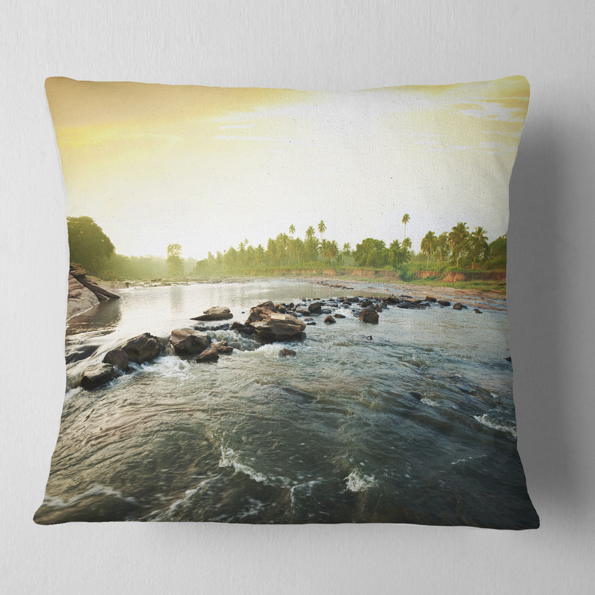 Designart Beautiful Tropical River with Clean Water - Seashore Throw Pillow - 16x16