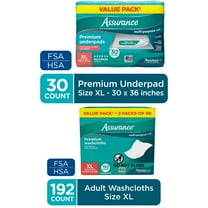 Assurance Unisex Premium Underpads (30) and Washcloths (192) for Adults, XL