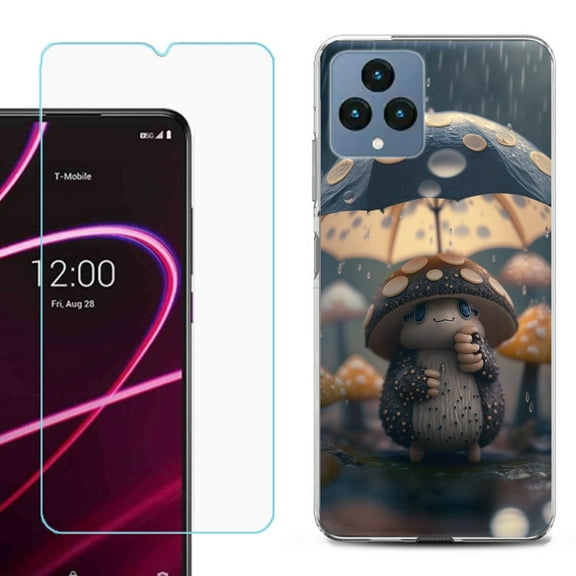 OneToughShield ® for T-Mobile Revvl 6x 5G Shockproof Phone Case, with Tempered Glass Screen Protector - Frog n Mushroom