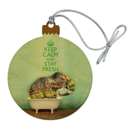 Keep Christmas Tree Fresh Elephant Keep Calm and Stay Fresh Bathtub Wood Christmas Tree Holiday Ornament ()