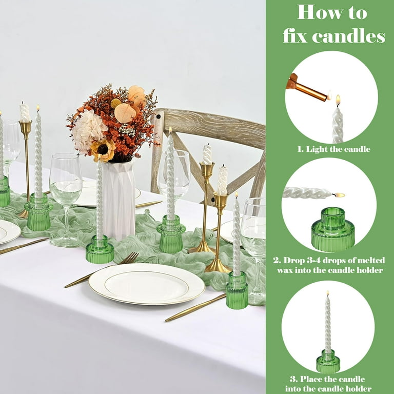 Hidawn Green Glass Candlestick Holders, 6-Pack photo 2