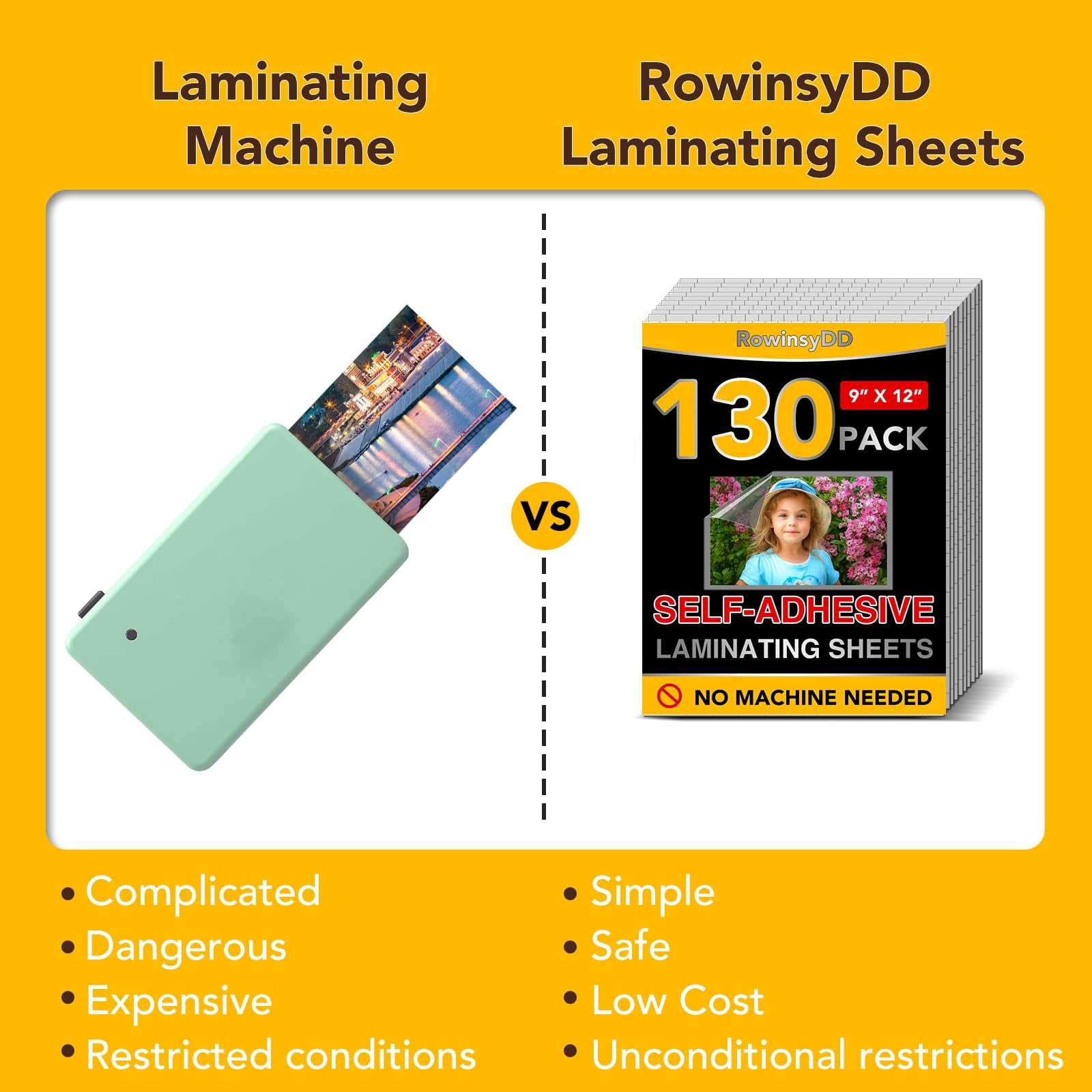 DIYMAG 140 Pack Self-Adhesive Laminating Sheets, No Machine Needed Self Sealing Laminate Sheets for Photo/File/Document/Paper(9 x 12 Inches; Clear)