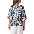 thumbnail image 3 of INSPIRE CHIC Women's Boho Floral Blouse V Neck 3/4 Sleeve Tunic Top L Black, 3 of 6