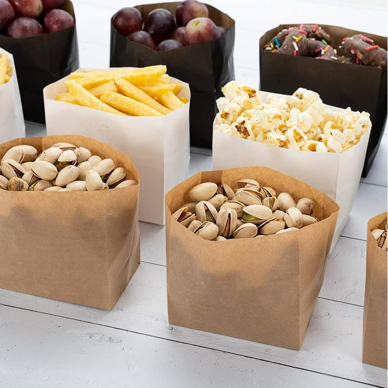 Bag Tek 4.25 x 2.5 x 3.75 Paper Bags for Snacks, 100 Large Paper Bag for Foods - Disposable, Greaseproof, Paper Kraft Snack Bags, for Popcorn, Cook