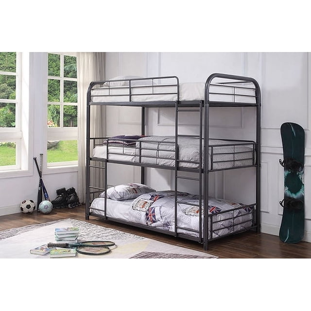 JLG Twin/Twin/Twin Bunk Bed, Steel Frame (Grey)