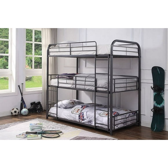 JLG Twin/Twin/Twin Bunk Bed, Steel Frame (Grey)