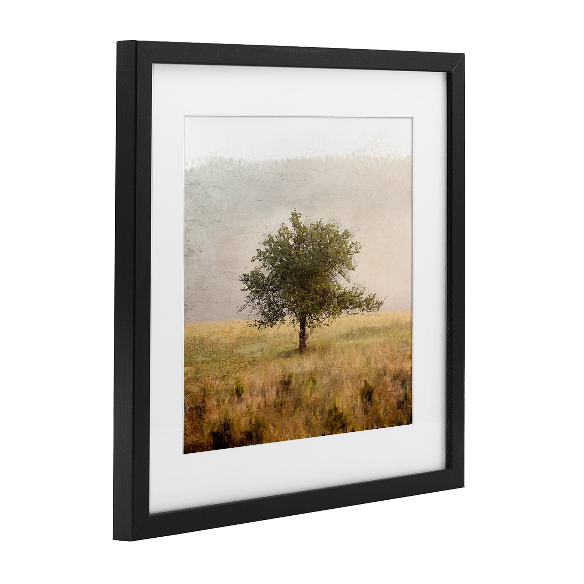 Stupell Industries Tree Alone in Golden Field Black Framed Print Under Glass, design by Anne Bailey