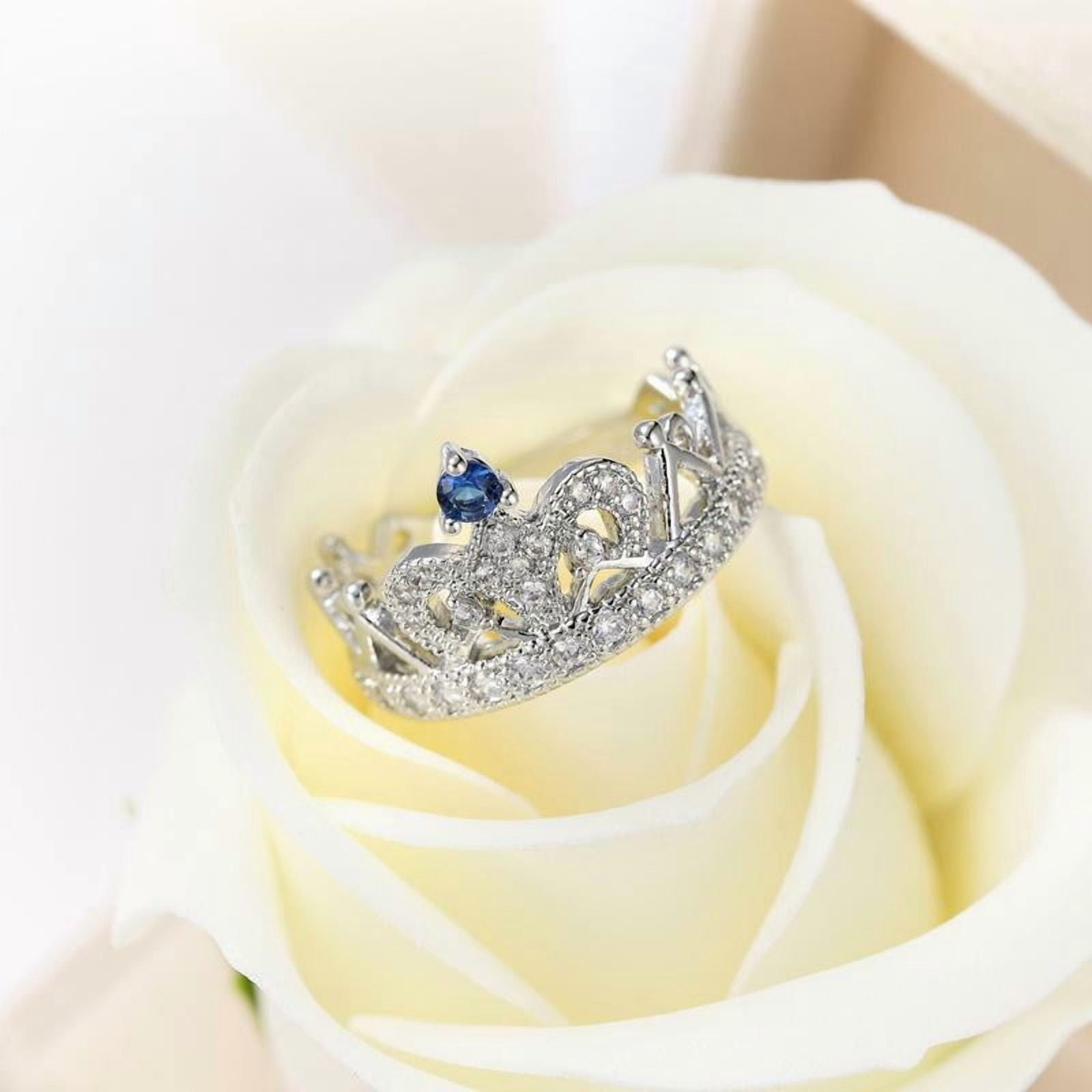 Beautiful Tiara Ring, Princess Crown Diamond Wedding Ring, Luxurious Diamond Engagement Ring For Women, 14K White Gold Plated, 2.2 Ct Simulated Diamond, Anniversary Ring For Wife