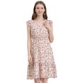 thumbnail image 1 of INSPIRE CHIC Women's Flutter Sleeves V Neck Smocked Waist Ruffle Floral Dresses, 1 of 6