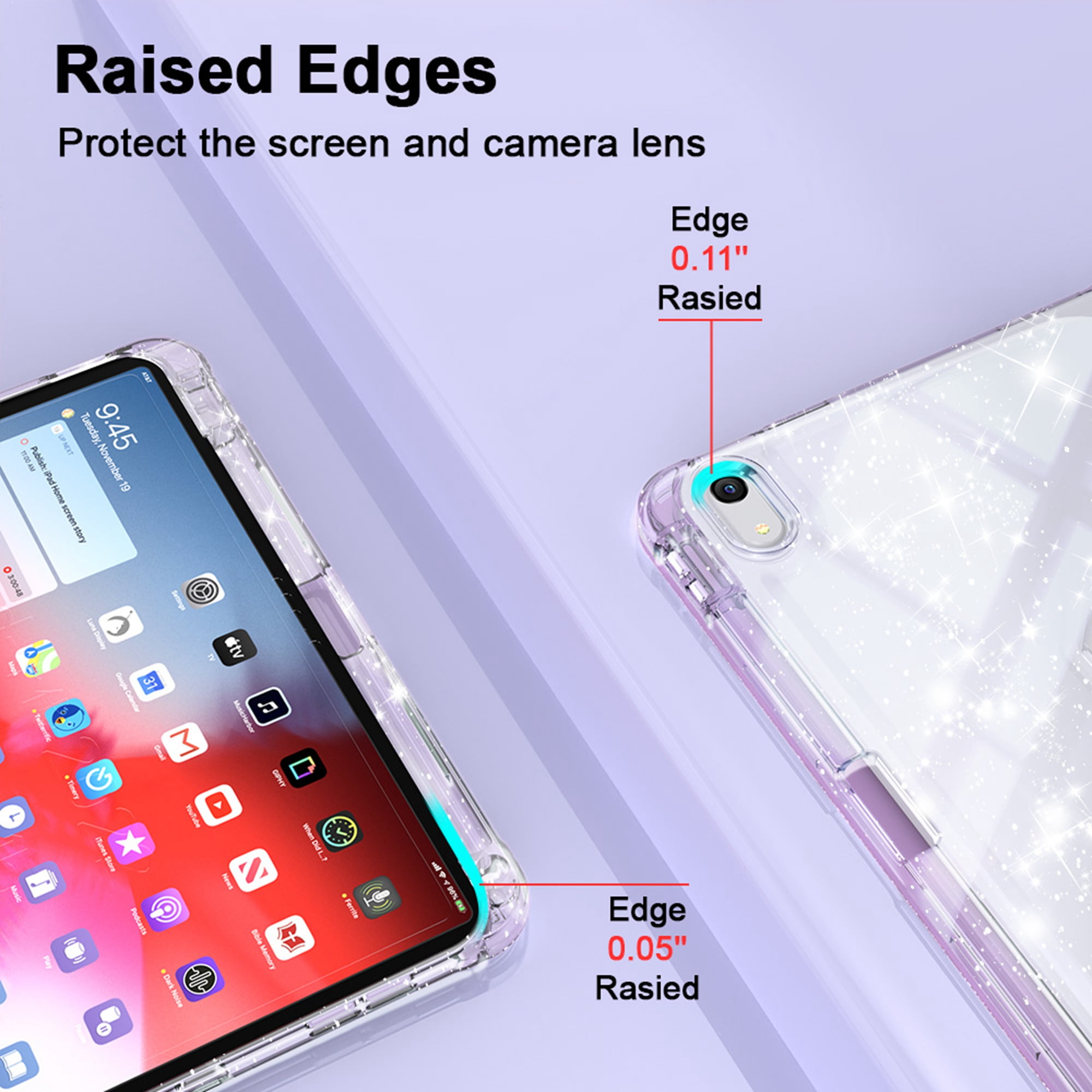Dteck Smart Case for iPad iPad (A16) 11th Generation 11-inch 2025, iPad 10th Generation 10.9-inch 2022,Glittering Sparkly Shockproof Cover with Sparkly Crystal Clear Back and Pencil Holder,Purple