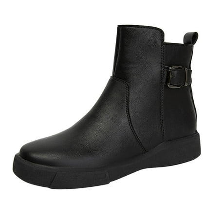 

Cathalem Shoes Women Adult Female Boots for Women with Heel and Flat Belt Velvet Boots Fashion British Buckle women s boots Boots for Women Booties Wide Black 9