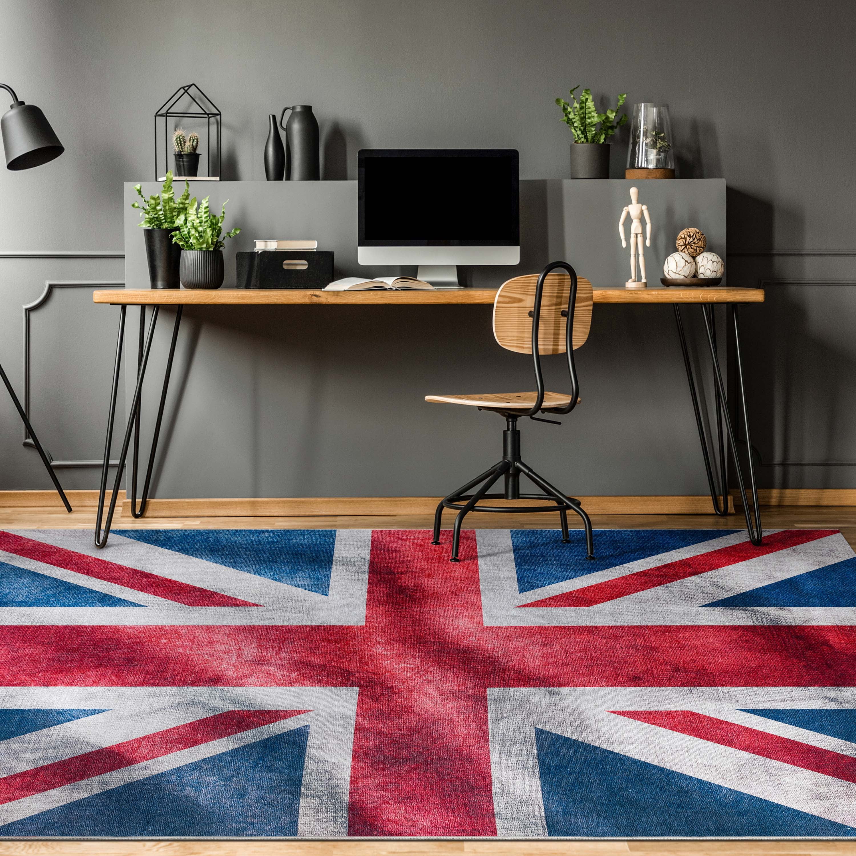 Well Woven Apollo British Flag Union Jack Royal Flag Vintage Red Blue White Flat-Weave Easy to Clean 5' x 7' Area Rug