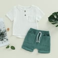 thumbnail image 3 of Gupgi 2pcs Baby Boys Solid Color Short Sleeve Button Down T-Shirts + Shorts with Pockets, 3 of 8
