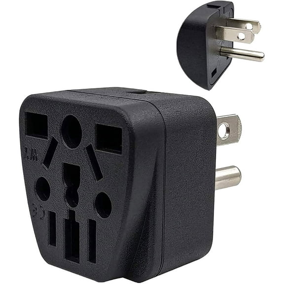 US Travel Plug Adapter EU/UK/AU/in/CN/JP/Asia/Italy/Brazil to USA (Type B), 3 Prong Grounded USA Wall Plug, International Mini Travel Adapter and Converter, Wall Outlet Power Charger Converter Black