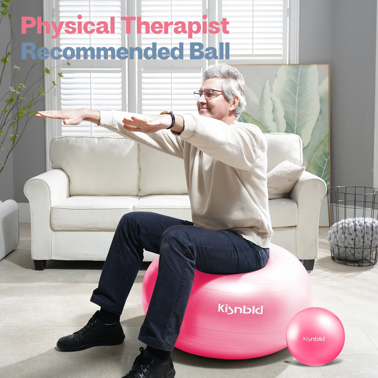kisnbld Exercise Ball, Extra Thick Yoga Ball with Pilates Bal & Foot Pump, 3 Sizes Anti-Burst Home, Gym & Office Workout Equipment for Yoga or Sitting