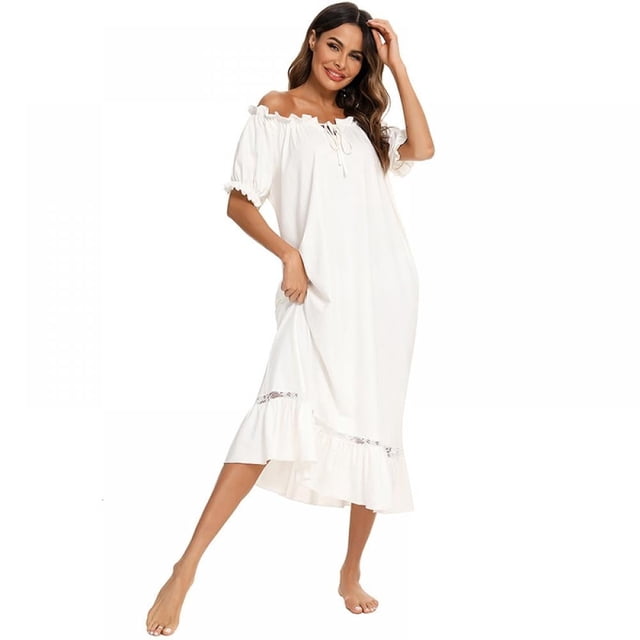 Chemise de Nuit en Coton pour Femmes, Nuisette, Robe de Sommeil Victorienne pour Dames, Robe, Pyjama, Chaise Longue