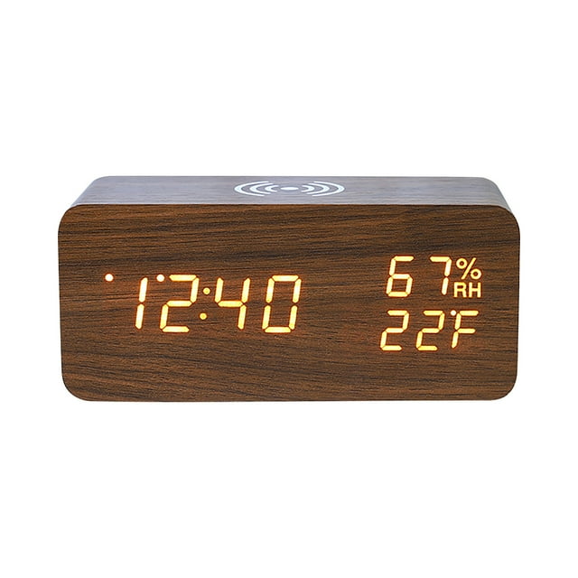Reloj de Alarma Digital Reloj de Alarma Digital con Carga Inalámbrica, Monitor Digital de Temperatura Y Humedad, Tres Alarmas, Reloj de Alarma con Carga Inalámbrica