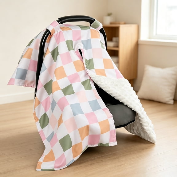 Colorful Plaid Baby Car Seat Cover – Multifunctional Nursing Cover/Sunshade