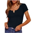 thumbnail image 1 of Timegard Womens Summer Tops Ribbed Scoop Neck Button Short Sleeve Side Ruched Comfy Dressy Casual Tops, 1 of 6