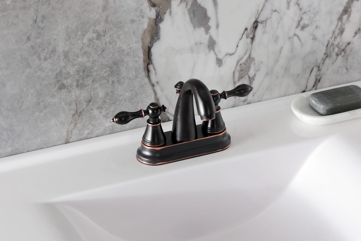 Fauceture 4-Inch Centerset Bathroom Faucet in Naples Bronze with Ceramic Disc by Kingston Brass