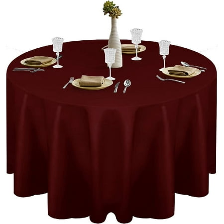 

Burgundy Round Tablecloth 100% Polyester Reusable 120 Inch Table Cover for Dinning Kitchen Picnic Wedding and Birthday Party