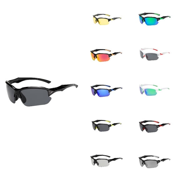 Krdevn Mens Half Frame Sport Sunglasses, Cool Colorful Mirror Lens Sun Protection Cycling Driving Outdoor Shades