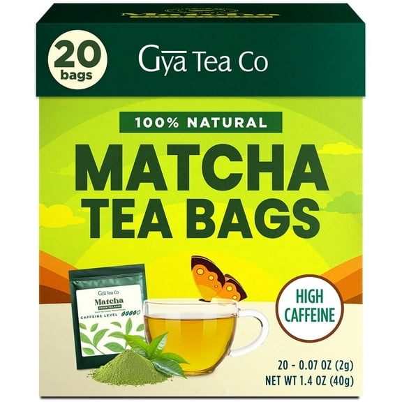 Gya Tea Co Matcha Green Tea Bags (20 Bags) - High Caffeine Smooth Tea with Fresh & Silky for Morning Refresh & Digestive Health