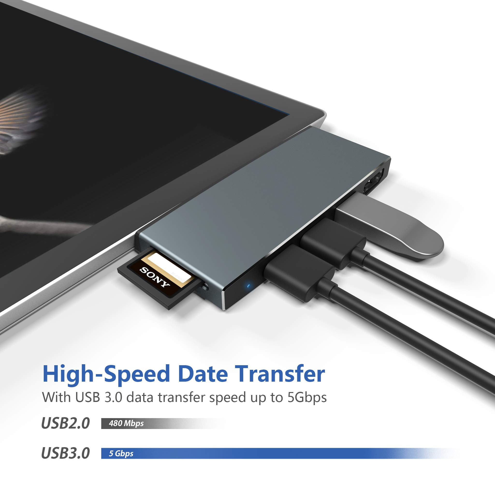 Surface Pro 6/ Pro 5/ Pro 4 Docking Station USB Hub, Surface Pro Docking Station with 4K HDMI, 3X USB3.0 Ports, SD/TF Card Reader, Accessories for Microsoft Surface Pro 4/5/6
