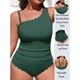 thumbnail image 2 of Asoul Plus Size One Shoulder Scalloped Bathing Suits for Womens Ruched Full Coverage Swimwear Ribbed One Piece Swimsuit Womens, 2 of 11