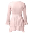 thumbnail image 1 of Robes pour Femmes Nœud devant Col en V Volants Manches Longues Imprimé Floral Robe Évasée Mini Grande Taille Rose S, 1 of 4