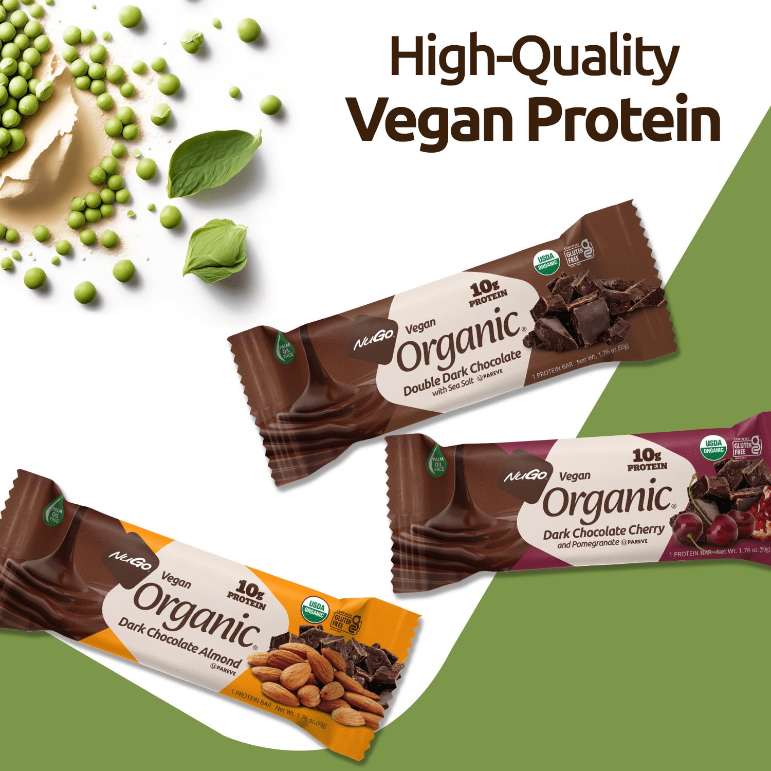 NuGo Organic Dark Chocolate Cherry and Pomegranate, 10g Vegan Protein, Gluten Free, 24 Count