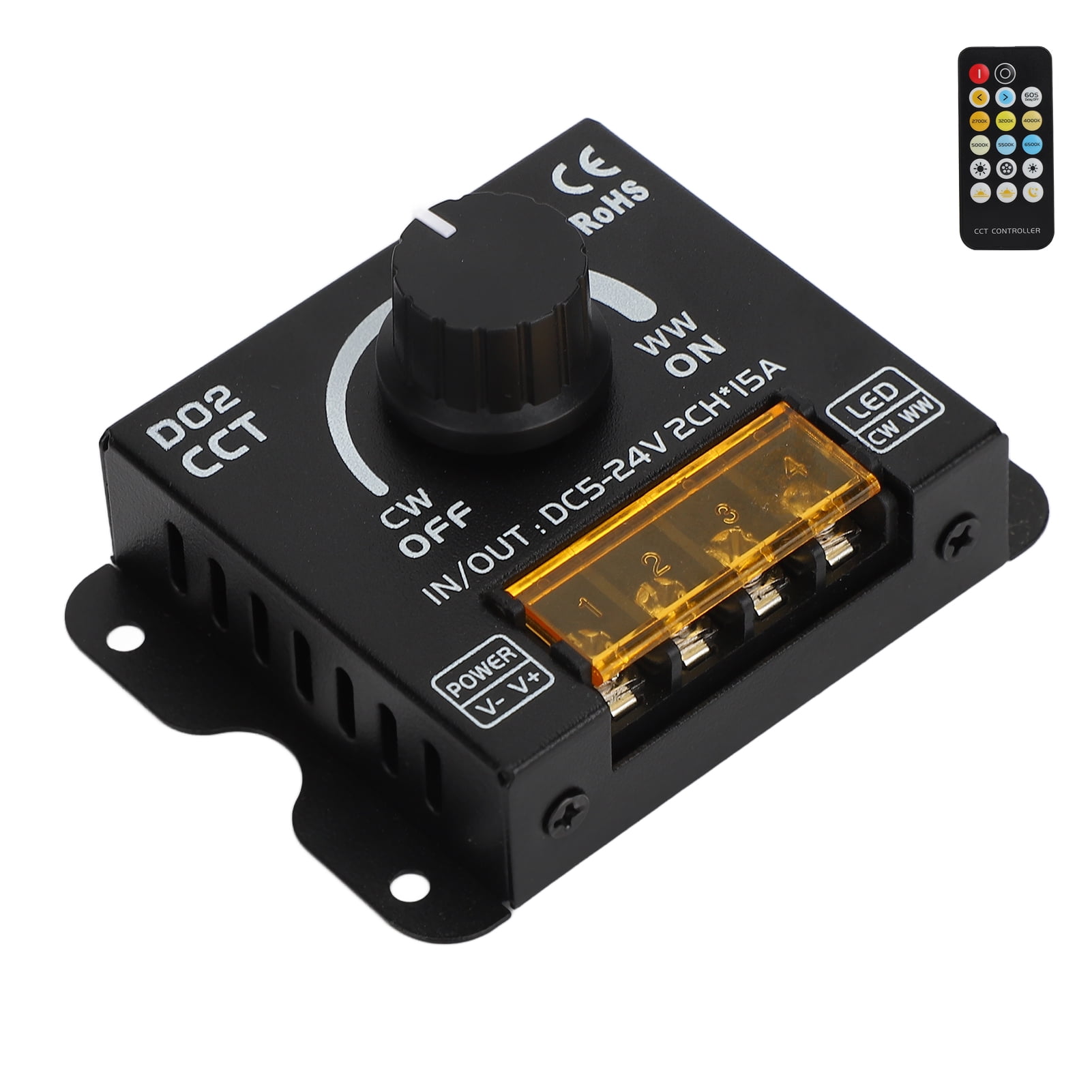 Fyydes LED Dimmer 2 Channel 360 Degree Encoder Color Temperature Knob LED Light Strip Dimmer With Remote Control DC 5V‑24V,LED Light Dimmer,Light Dimmer