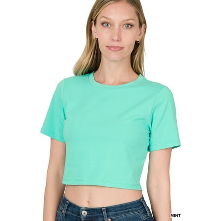 

Zenana Women s Short Sleeve Round Neck Cropped Tee Shirts Top (S-XL)