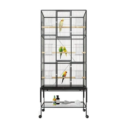 69-Inch Extra-Large Wrought Iron Bird Cage with Storage Shelf Suitable for Mid-Sized Parrots Cockatiels Conures Parakeets Lovebirds Budgies and Finches
