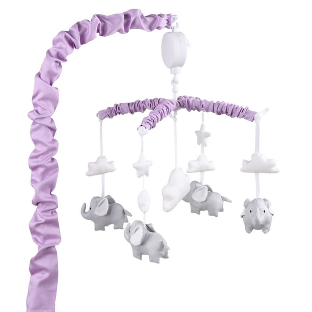 Purple Digital Musical Crib Mobile With Elephants Clouds Stars
