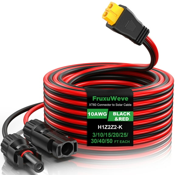 10AWG XT60 Solar Extension Cable - 3/10/15/20/25/30/40/50FT Heavy Adapter Cable XT60i Connector for Portable Power Station, Solar Panel, Battery