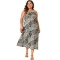 thumbnail image 3 of DARING DIVA Plus Size Boho Bohemian Spaghetti Strap Midi Dress 1X Green Brown, 3 of 6