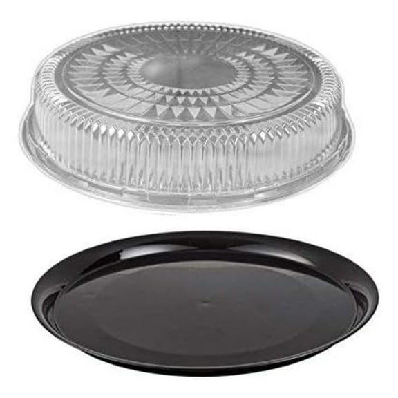 16" Black Round Flat Catering Serving Party Tray Food Platter   Clear Dome Lid (pack of 25)