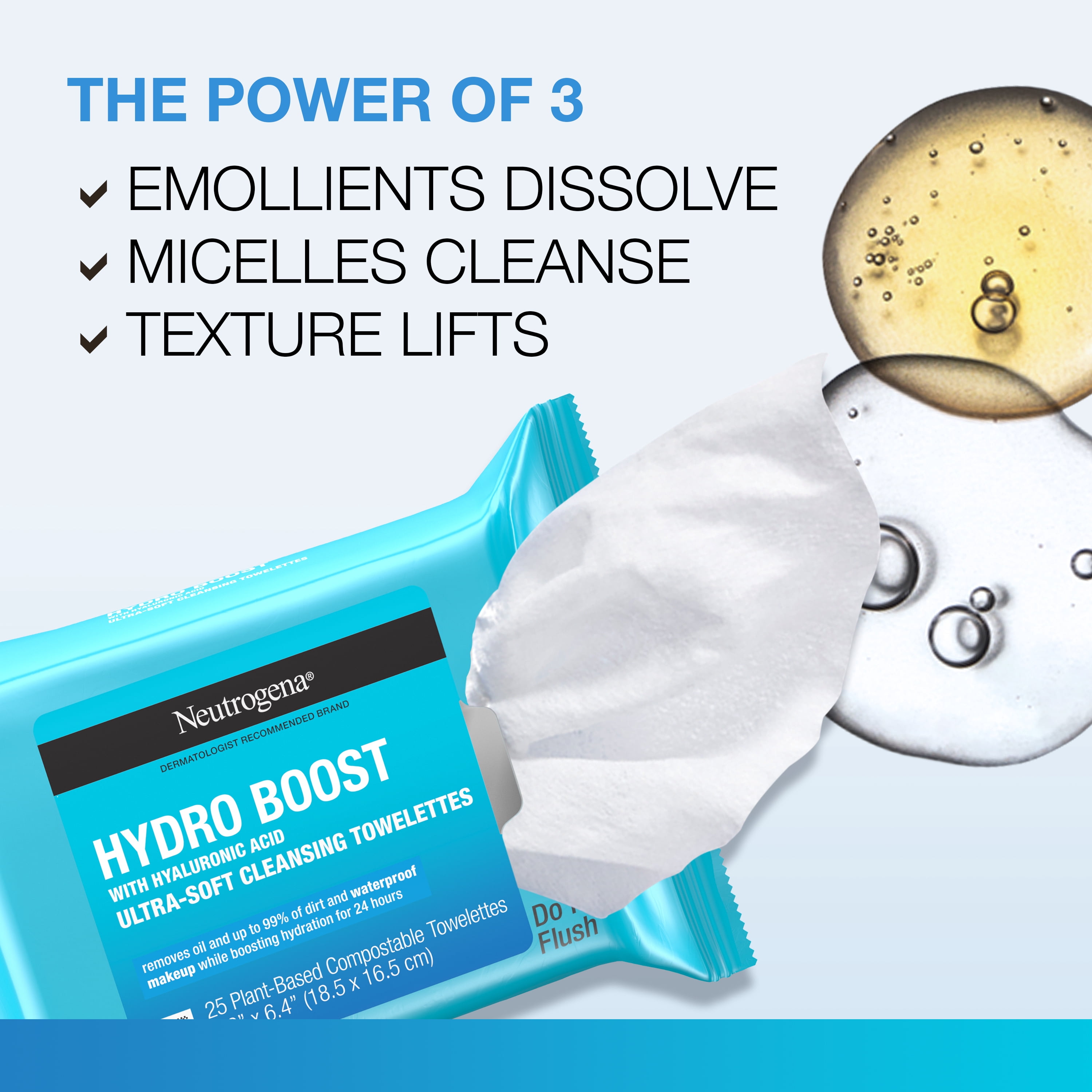 Neutrogena Hydro Boost Trifecta: Water Gel Facial Moisturizer, Gel Cleanser, & Makeup Remover Wipes, Set