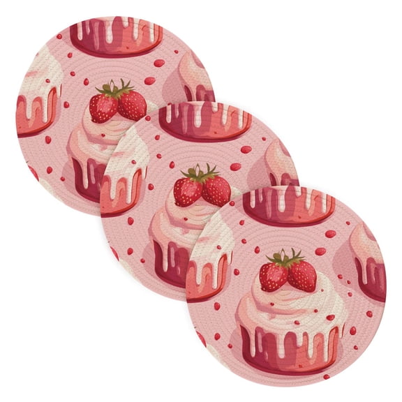 BZSMCE Mats for Pots,Pans Place Strawberry Cake Simple Style Pattern Pot Mats