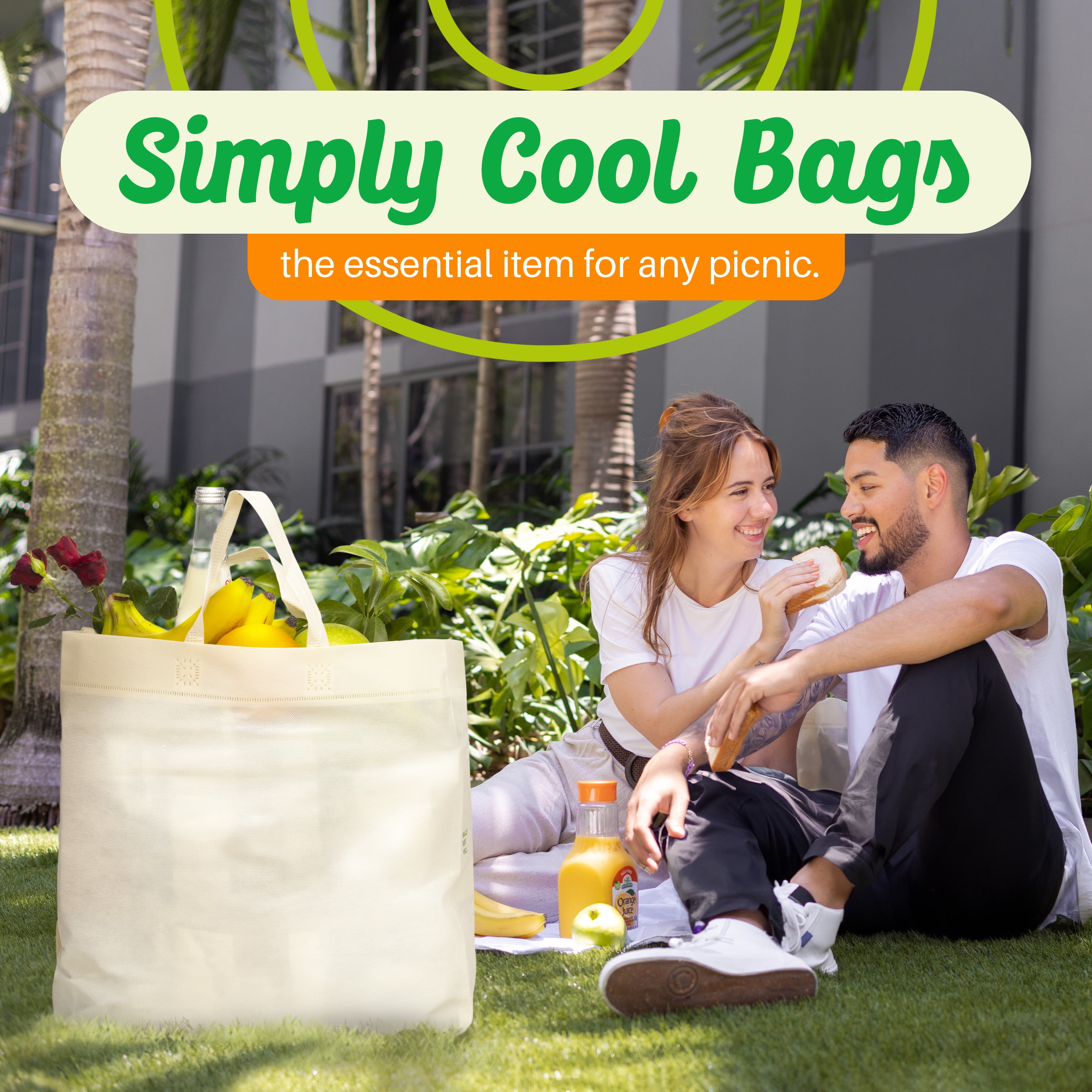 Simply Cool Reusable Grocery Bags Eco-Friendly - Heavy Duty Large Shopping Bags, 14.5"x14"x6.6" Foldable , Washable  Bulk Tote bag (50 pack Cream)