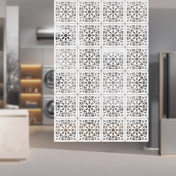 DENEST 24 PCS Wood Plastic Privacy Screen Panels - Modern Flower Carving Design